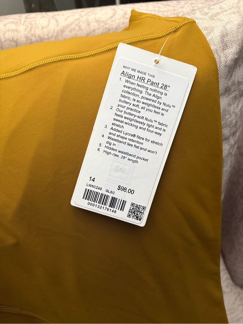 lululemon Align HR Pant 28" in mustard yellow